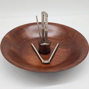 Vintage Ozark Walnutware Solid Walnut Nut Bowl Nutcracker Tools 12"